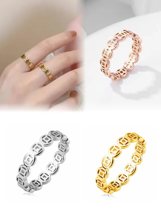 钛钢戒指 【钱多多】金色不掉色高级感轻奢女男士素圈小众情侣对戒