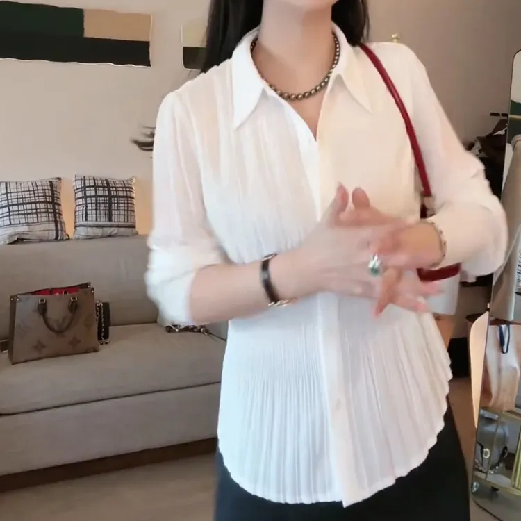 2025新款时尚百搭早秋高定压折显瘦衬衫上衣女LK2505736
