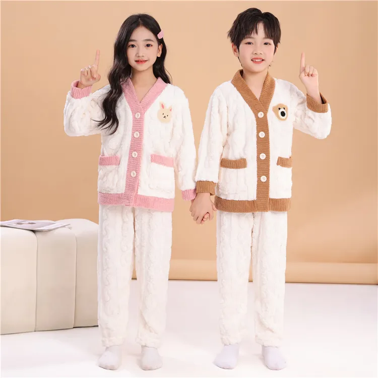儿童睡衣女童秋冬珊瑚绒加厚加绒法兰绒宝宝中大童女孩家居服男童