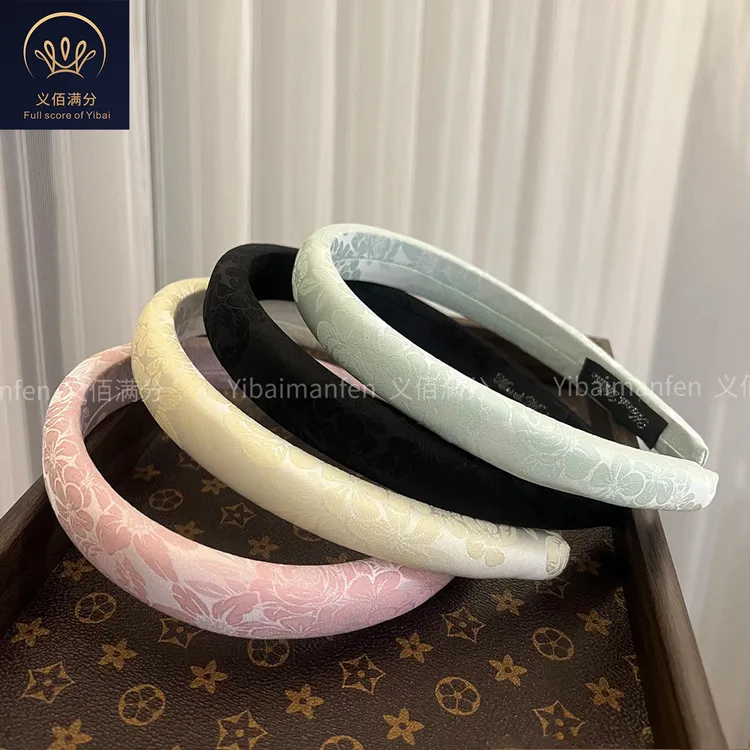 义佰满分2个高级感印花缎面发箍复古显脸小增高颅顶精致百搭头箍