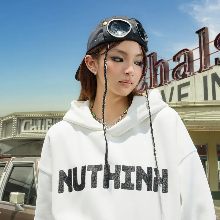 Nuthink美式潮牌字母刺绣连帽卫衣嘻哈复古宽松男女2025秋季新款