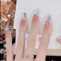 【蓝色精灵】春季灰蓝色猫眼蝴蝶结手工穿戴甲美甲贴片