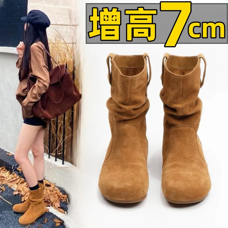 网红复古内增高真皮勃肯马丁靴子潮2025秋季新款小个子女棕色短靴