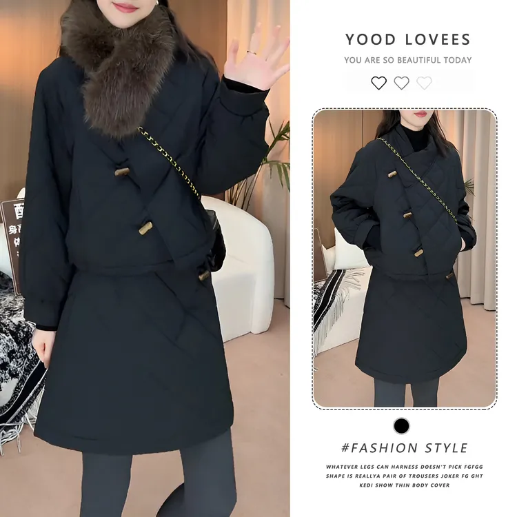 2025秋冬上衣黑色两件套半裙女装极简风新款外套夹棉保暖休闲气质