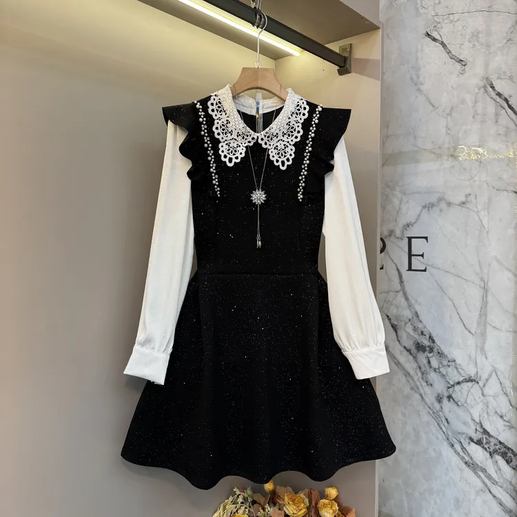 2025气质轻奢娃娃领洋气胖mm时尚飞飞边显瘦法式设计连衣裙7505