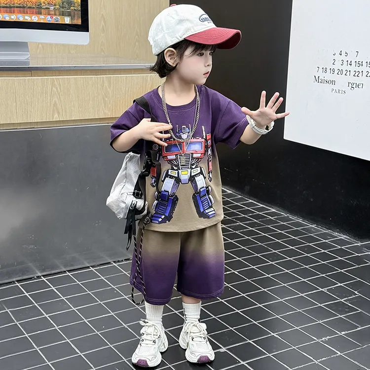 男童夏装套装薄款2026新款儿童男孩夏季短袖变形金刚帅气时髦渐变