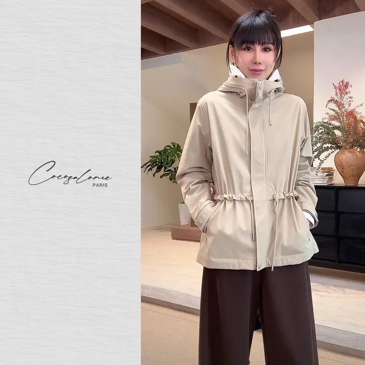 韩彬彬"小城故事"户外运动设计感弹力简约琥珀流光连帽风衣J848-5