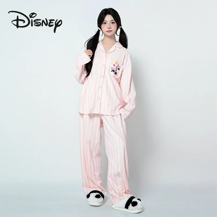 Disney/迪士尼新款爆款条纹长袖长裤德绒睡衣家居服套装保暖睡衣