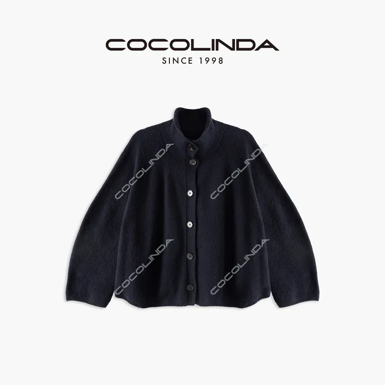 COCOLINDA | 羊毛北海道藏青小高领开衫S2672