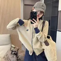 韩系简约高级气质长袖针织开衫女秋冬新款撞色外搭毛衣外套6506