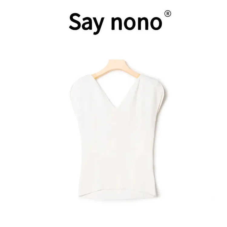 懒猫nonolSaynono针织V领短袖t恤ZZS22265