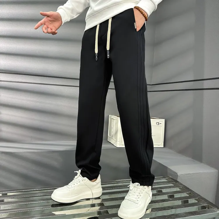 男士休闲弯刀设计压褶香蕉平角裤厚款百搭宽松时尚潮流休闲裤