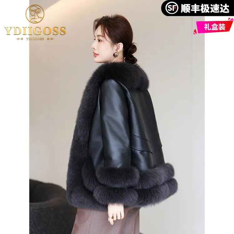 伊蒂格世狐狸毛皮草外套女2025新款冬季皮毛一体真皮大衣时尚保暖