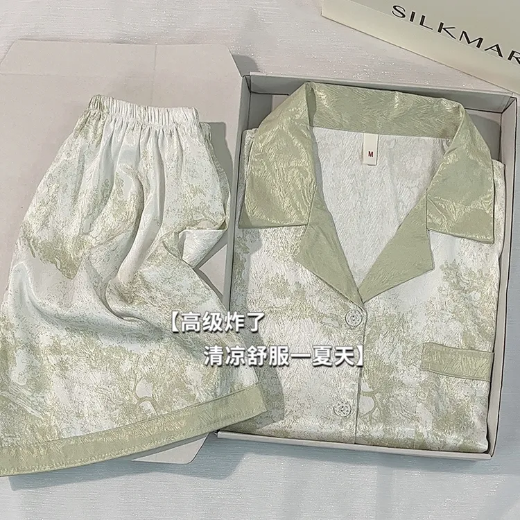冰丝睡衣女2025年新款夏天短袖高级感国风水墨画夏季居家服两件套