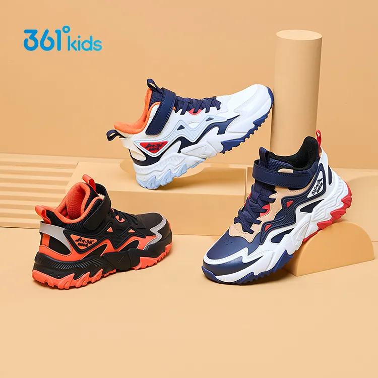 361°儿童革面休闲户外鞋男女童2025秋冬中大童魔术贴运动鞋