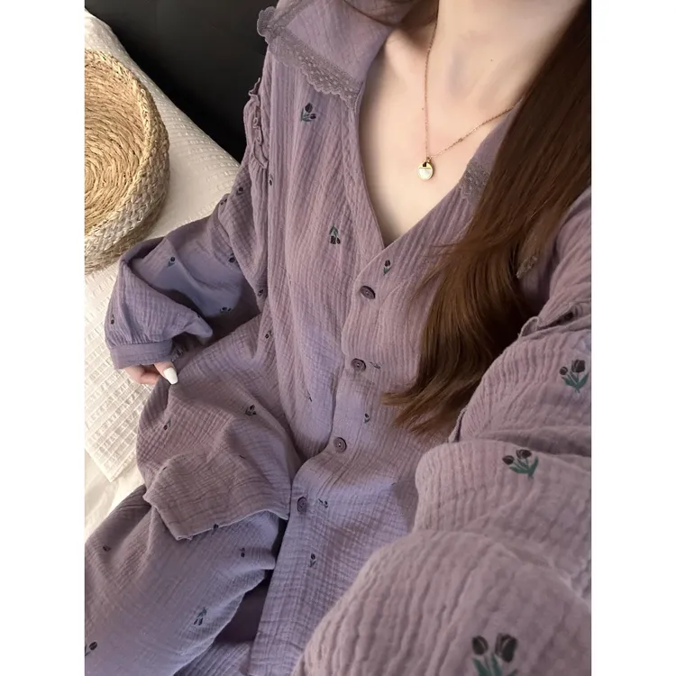 【DMXJ大梦想家】韩系甜美紫色睡衣女夏新款长裤家居服套装可外穿