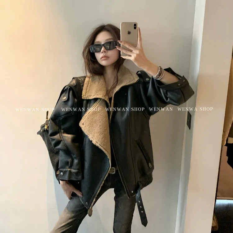 双十一狂欢价！【纽约时报】高级黑色皮毛一体机车外套