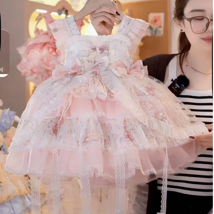 【莫奈-粉色】洛丽塔女宝礼服连衣裙儿童吊带周岁夏季甜美裙子春夏