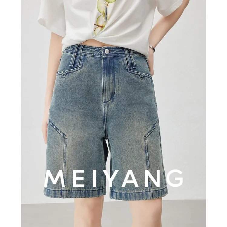A美洋MEIYANG乐夏短裤商场同款洋气夏新款飒爽元气五分牛仔中裤女