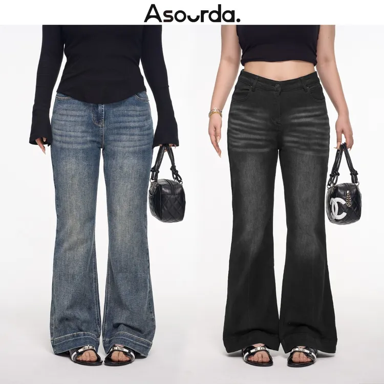 一口苏达V腰腿精裤 酷飒风女装高级感慵懒风休闲显瘦微喇牛仔裤子