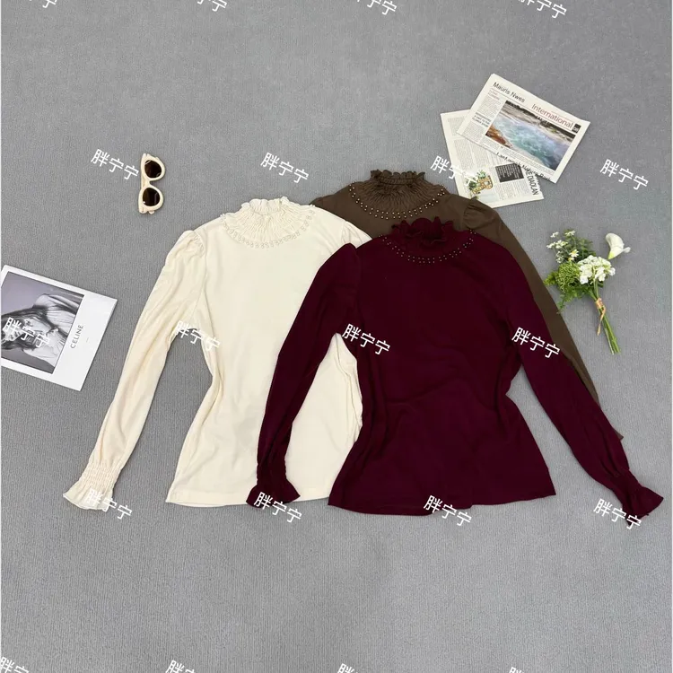 “厂家福利”半高领德绒钉珠打底衫上衣长袖T恤（衣长不带领66左右）