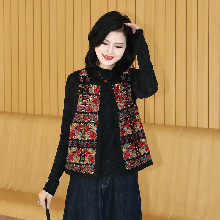 【香云纱60万针刺绣】阿楠anan国风真丝刺绣马夹中式坎肩秋外穿上衣