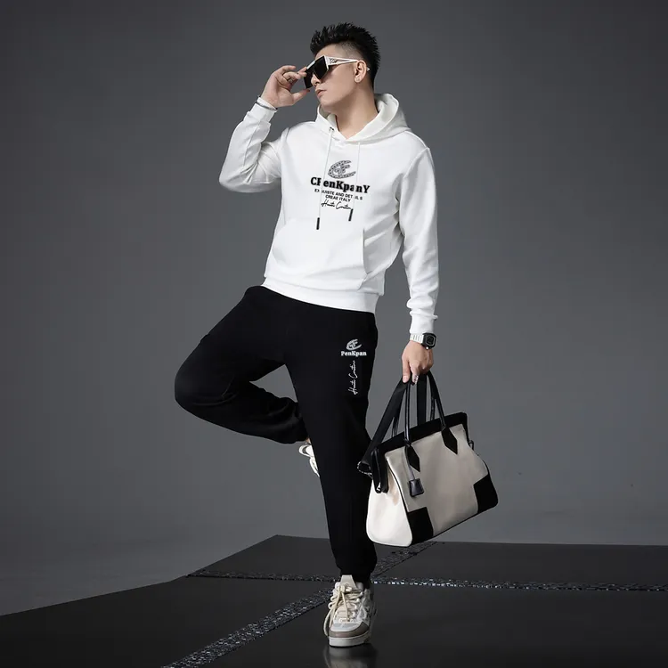 高端时尚连帽卫衣套装男休闲套装男新款印花卫衣运动潮流男两件套