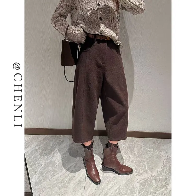 XiANJiE 欧美风时髦厚款弧线形西装裤女秋冬百搭直筒休闲裤
