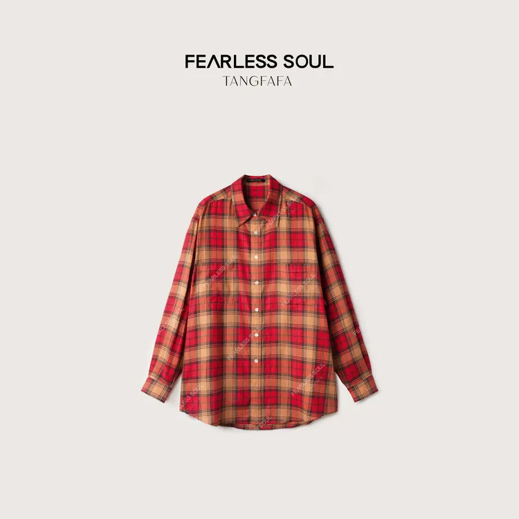 TFF X FS 秋季经典格纹插袋休闲宽松翻领排扣长袖衬衫 825FS635 -