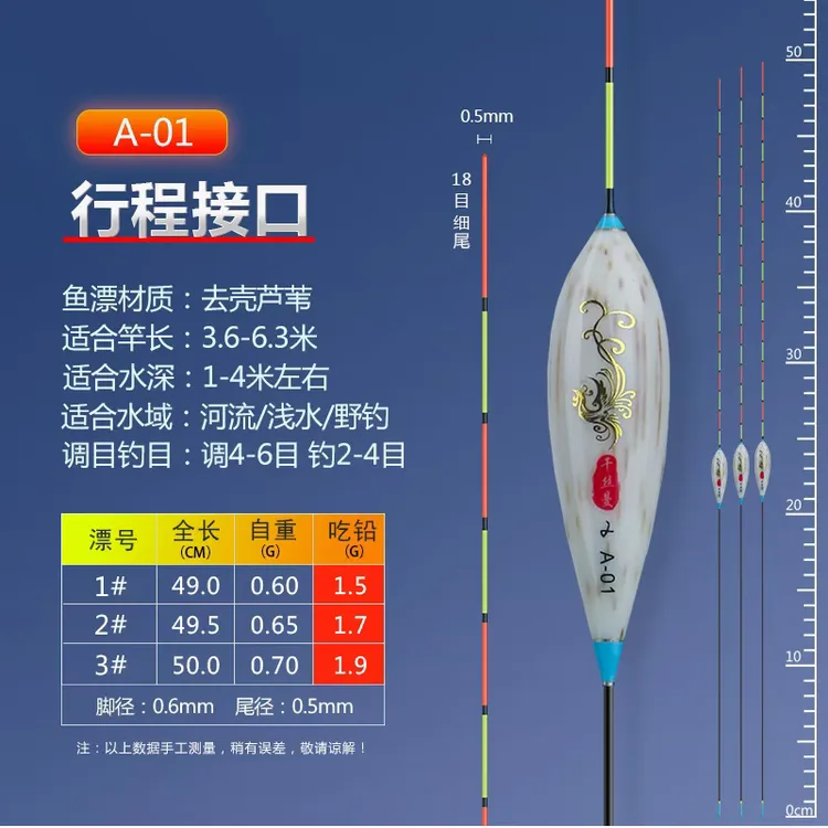 千丝曼A01醒目去壳芦苇行程接口浮漂适合竞技黑坑轻口弱口