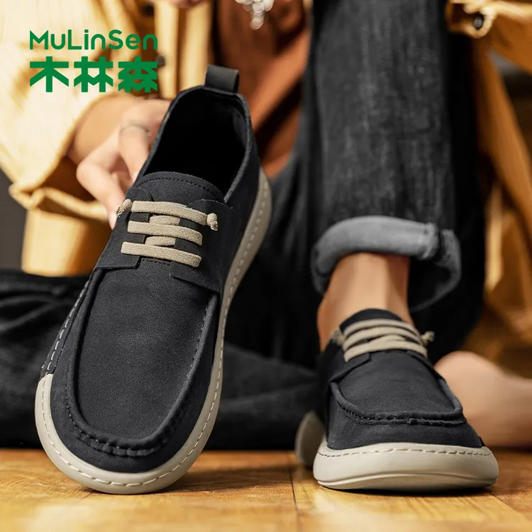 木林森休闲皮鞋男款英伦风驾车男鞋春秋爆款一脚蹬男士豆豆鞋真皮