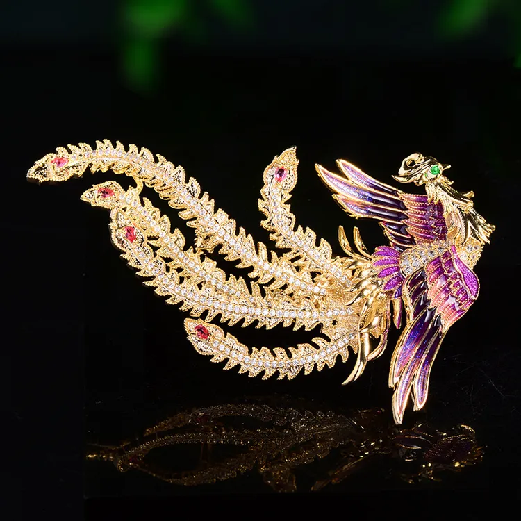 铜合金胸针 轻奢高档【凤凰于飞】珐琅彩色复古胸针旗袍汉服胸花