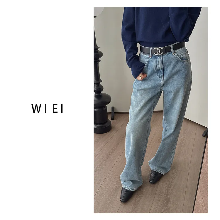 《WI EI》典藏裤*时髦全棉水洗_高级宽松直筒牛仔裤W25303094