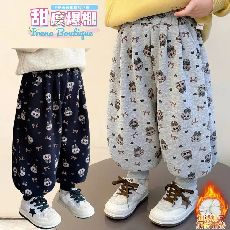 女童加绒裤子加厚一体绒儿童束脚卫裤宝宝休闲裤秋冬装2025新款潮