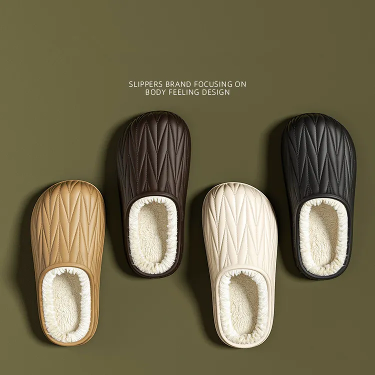 美拉德褶皱棉拖鞋室内居家防水保暖加绒情侣款秋冬家居包头棉拖鞋