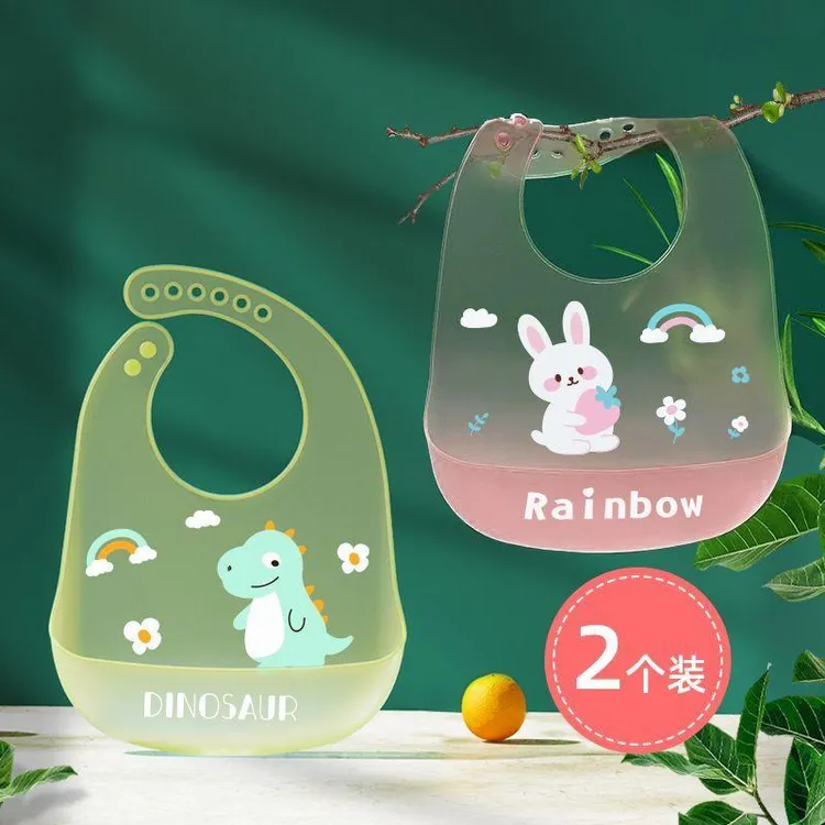 宝宝吃饭围兜轻薄超软硅胶材质防水防脏辅食围嘴便携婴童用品轻便