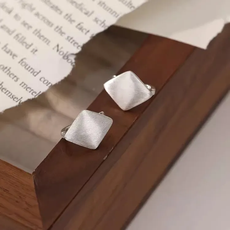 足银耳饰 足银999个性耳饰极简素款磨砂银制耳坠手工