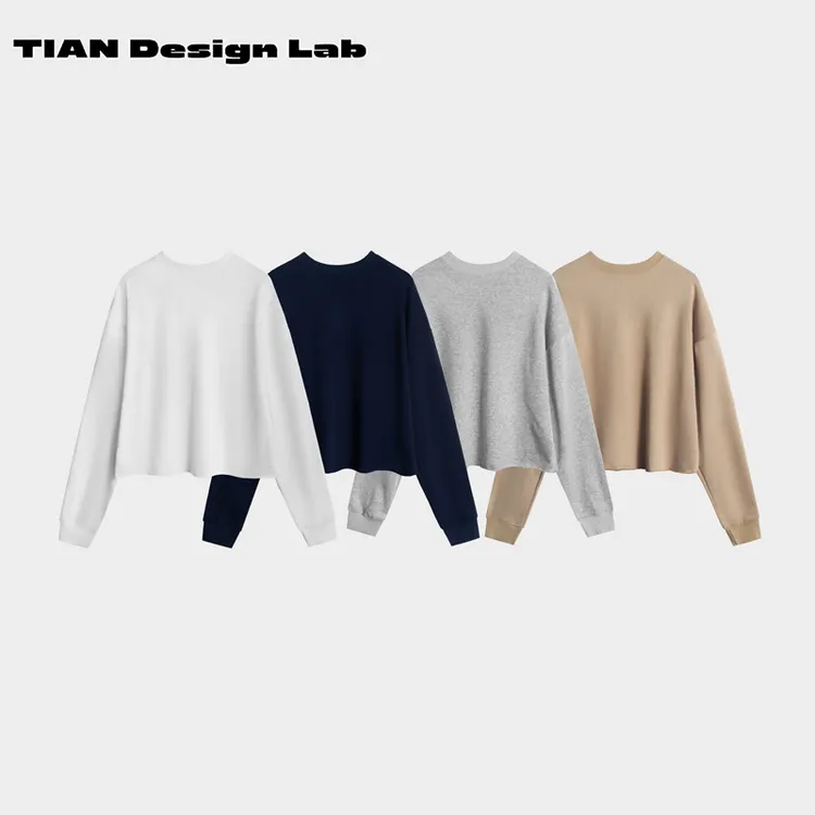 Tian design lab早秋必备基础纯色卷边宽松圆领短款卫衣休闲松弛