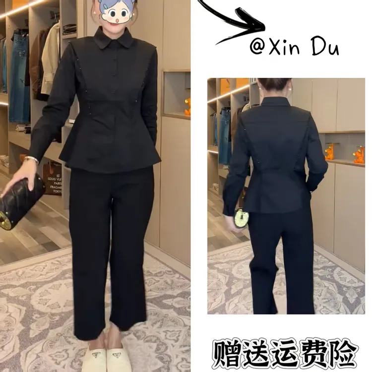 2025秋季新款时尚显瘦气质女士网红洋气两件套百搭款D23328