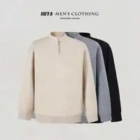 虎牙兄弟慵懒感毛衣男款2025冬高级感半拉链设计花纱针织衫M8119