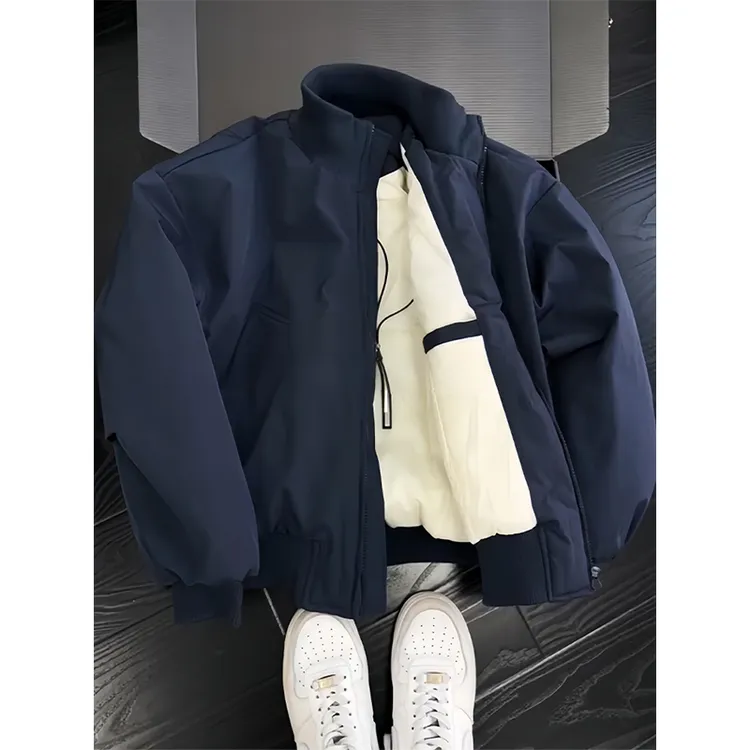 藏青色cleanfit羽绒棉服外套男冬季短款加厚高级感飞行员夹克棉衣