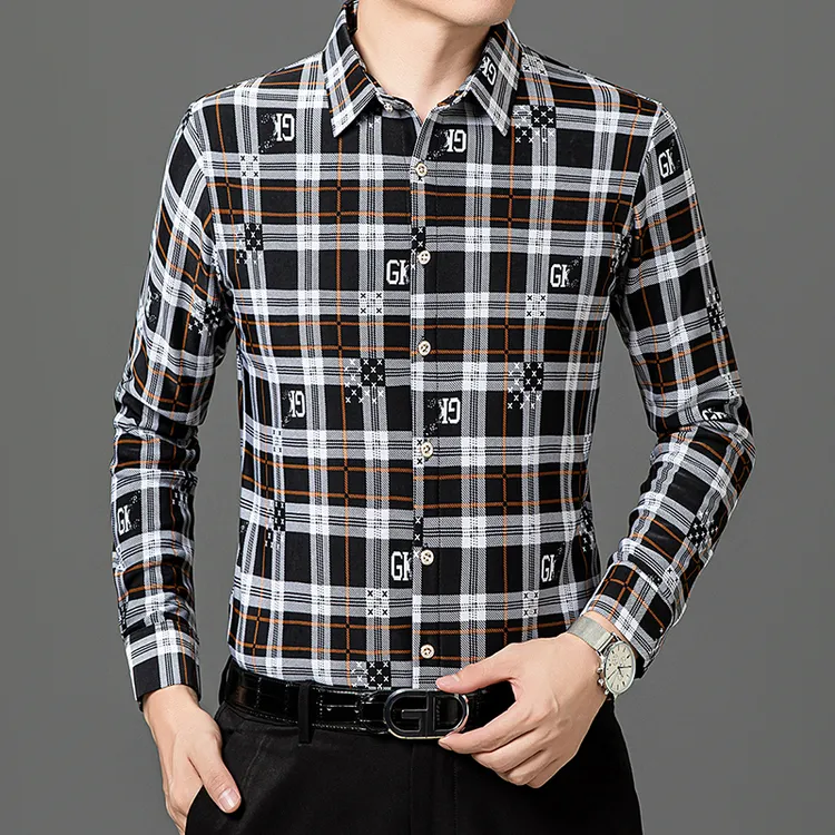 中年男士加绒长袖衬衫保暖冬季抗寒内搭衬衣爸爸装