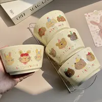 ins风奶油风动物派对家用饭碗套装陶瓷面碗学生宿舍用泡面碗餐具