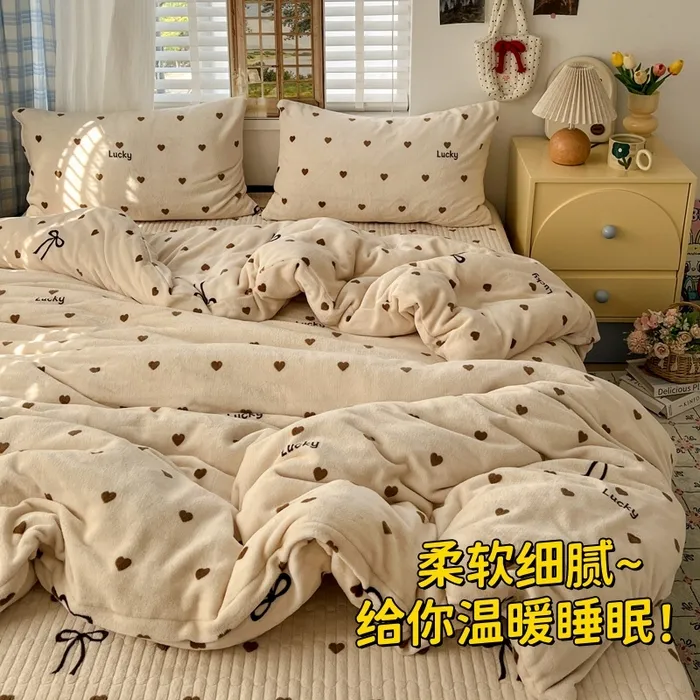 【小顾大王专属】 2025新款牛奶绒床盖四件套加厚印花法式花边床盖