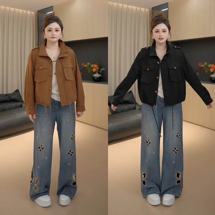 【胖佳佳】现货~诗意琥珀 时尚外套秋季气质百搭休闲风衣H625T12989