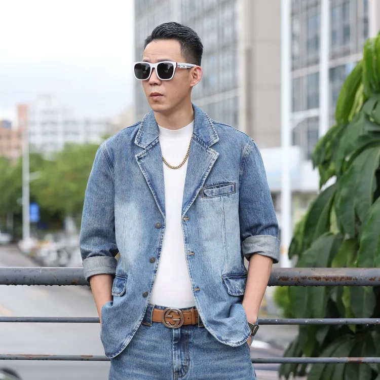 2025 NKER (陈先生设计师款)春秋时尚双开叉牛仔西装外套