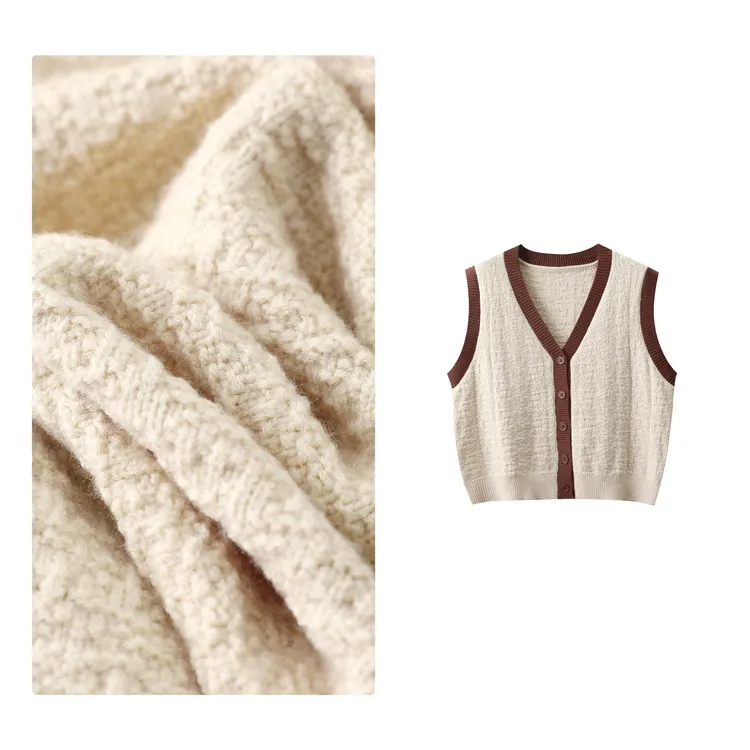 门店21&9！泡泡皱马甲」基础百搭V领撞色叠穿针织开衫马甲女H00842