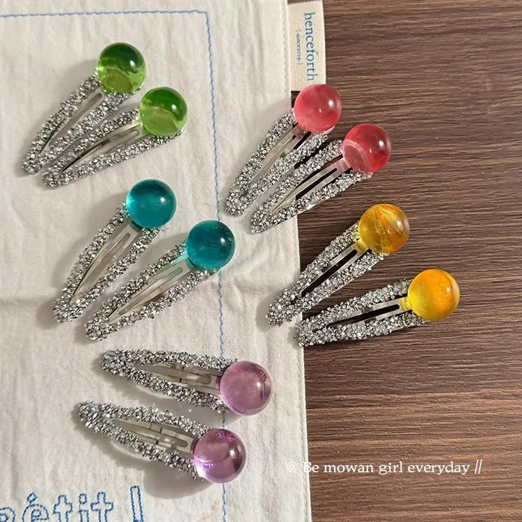 彩珠碎钻鸭嘴夹少女心夏日甜美可爱前额刘海夹碎发侧边夹发卡头饰