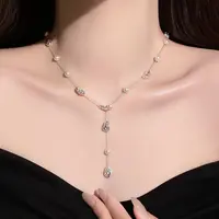 合金项链 爆款轻奢小众高级感满天星珍珠项链流苏锁骨颈链配饰