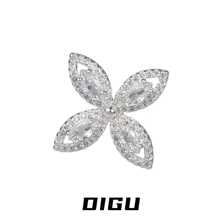 嘀咕家 铜合金合成锆石耳饰 精致满钻四叶草耳夹小众耳骨夹耳饰